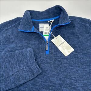 Tommy Bahama Mens Large Blue Cloud Peak 1/2 Zip Pullover Soft Fleece Sweater
